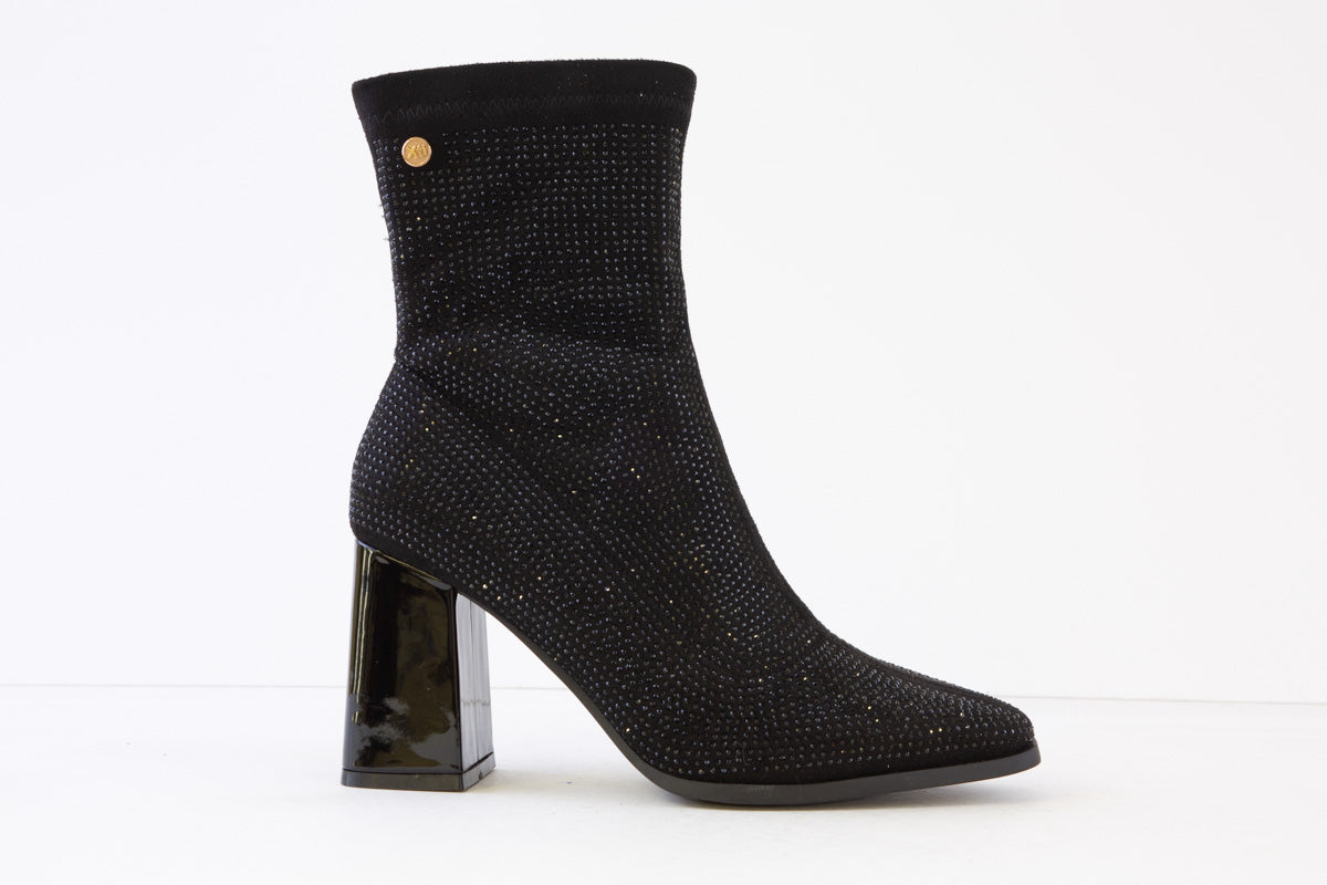 XTI 142047 GLITZY HIGH HEEL ANKLE BOOT BLACK SUEDE Victor Dwyer Ladies & Children's Shoes