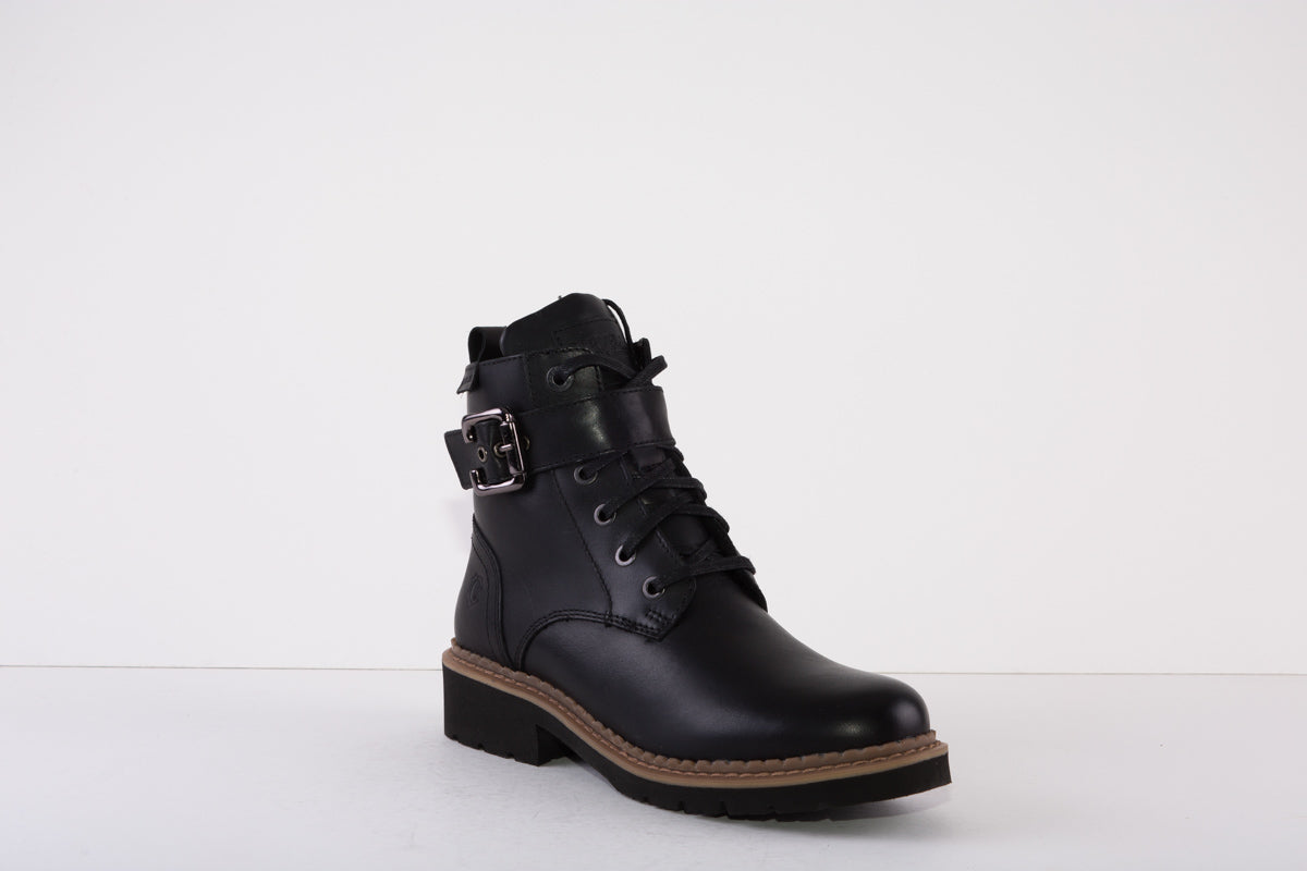 CARMELA 160047 LOW HEEL ZIP LACE BUCKLE ANKLE BOOT BLACK LEATHER Victor Dwyer Ladies Children s Shoes