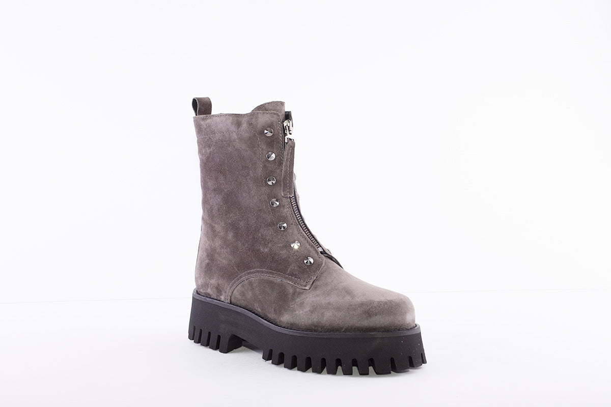 Alpe Chunky Zip Ankle Boot in Grey Suede Stylish Platform