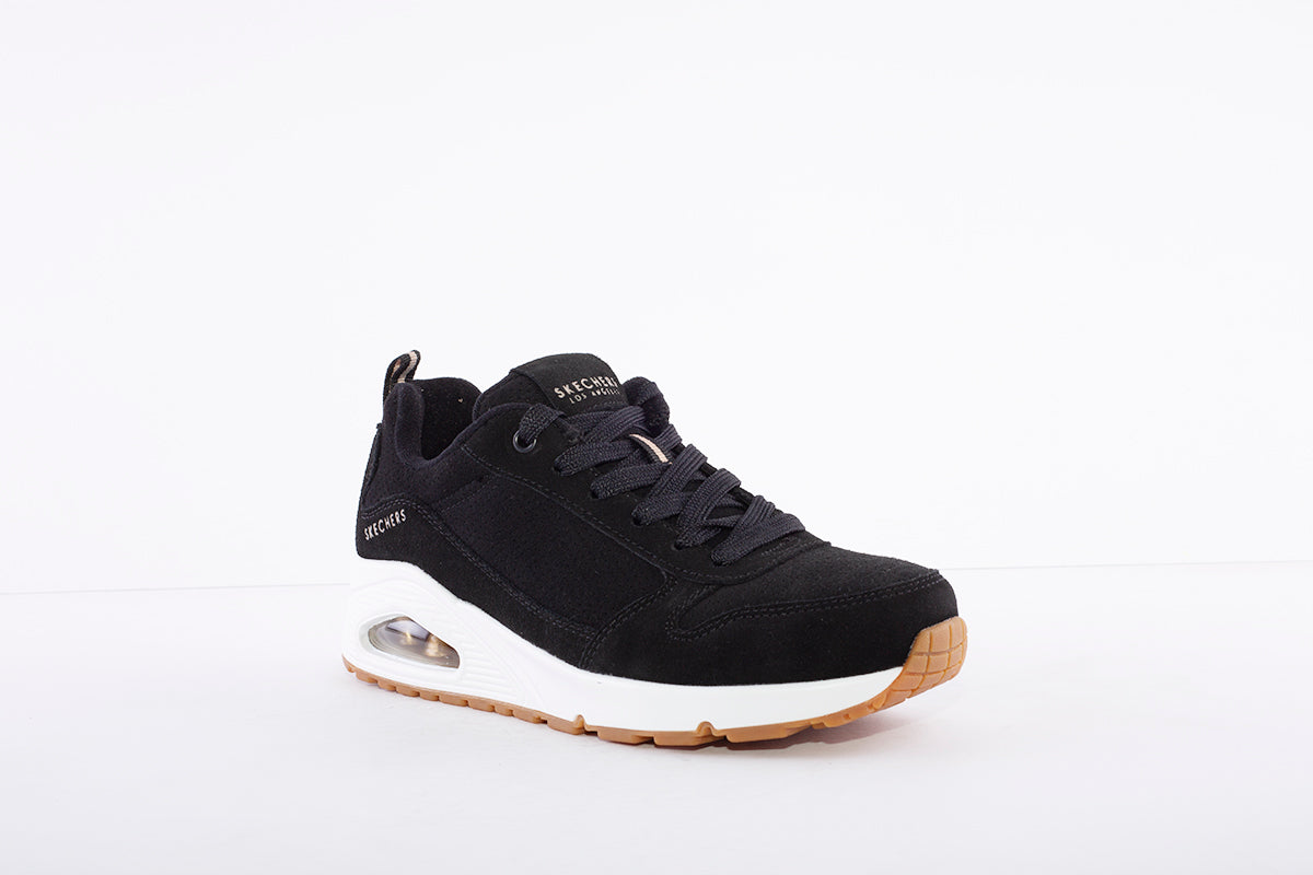 Skechers Uno-Two For The Show Trainers Black Suede Fashion
