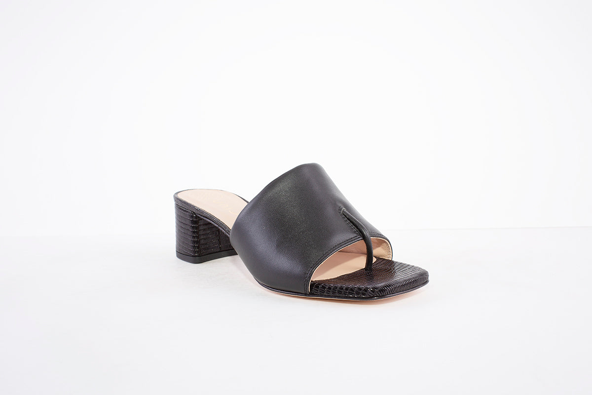 Unisa Kozan Medium Block Heel Mule Black Leather, Heel
