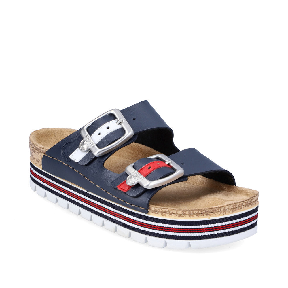 Rieker Chunky Fashion Mule Navy Blue, Comfortable Women's Slip