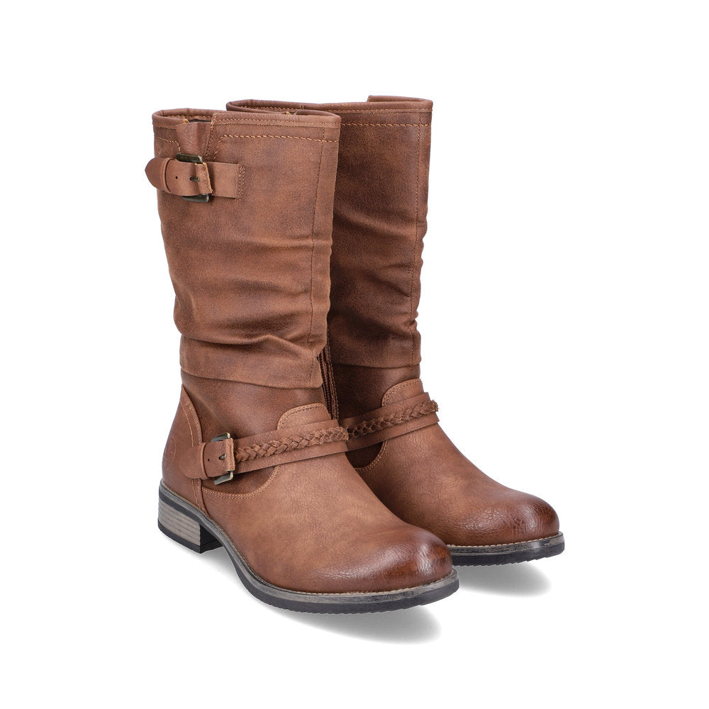 Rieker Tan Calf Length Zip Up Boots with Buckle Detail – Victor