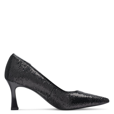 TAMARIS - 22448-001 HIGH HEEL FASHION SHOE - BLACK SEQUINS