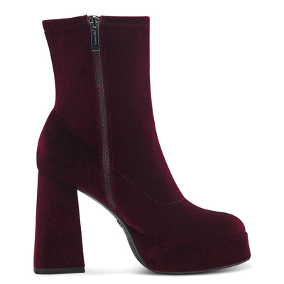 TAMARIS - 25064-537 HIGH BLOCK HEEL ANKLE BOOT - MERLOT VELVET