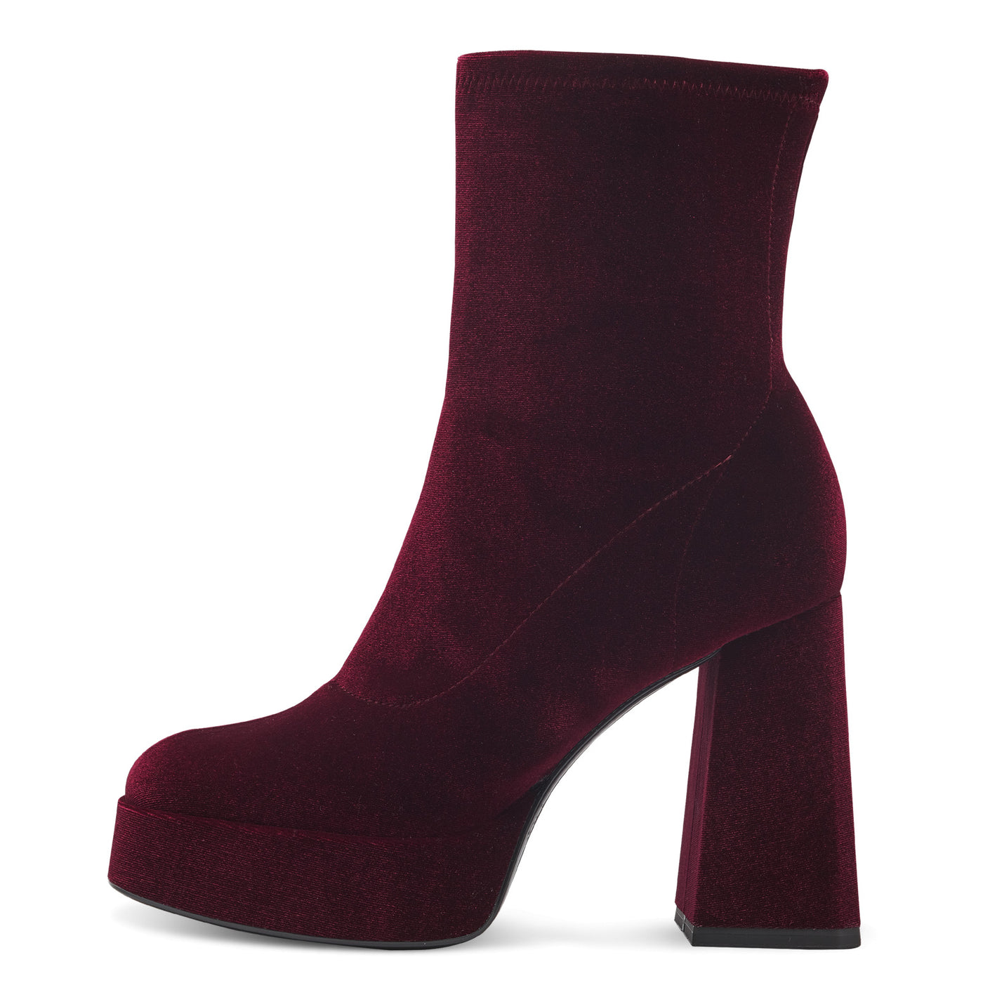 TAMARIS - 25064-537 HIGH BLOCK HEEL ANKLE BOOT - MERLOT VELVET