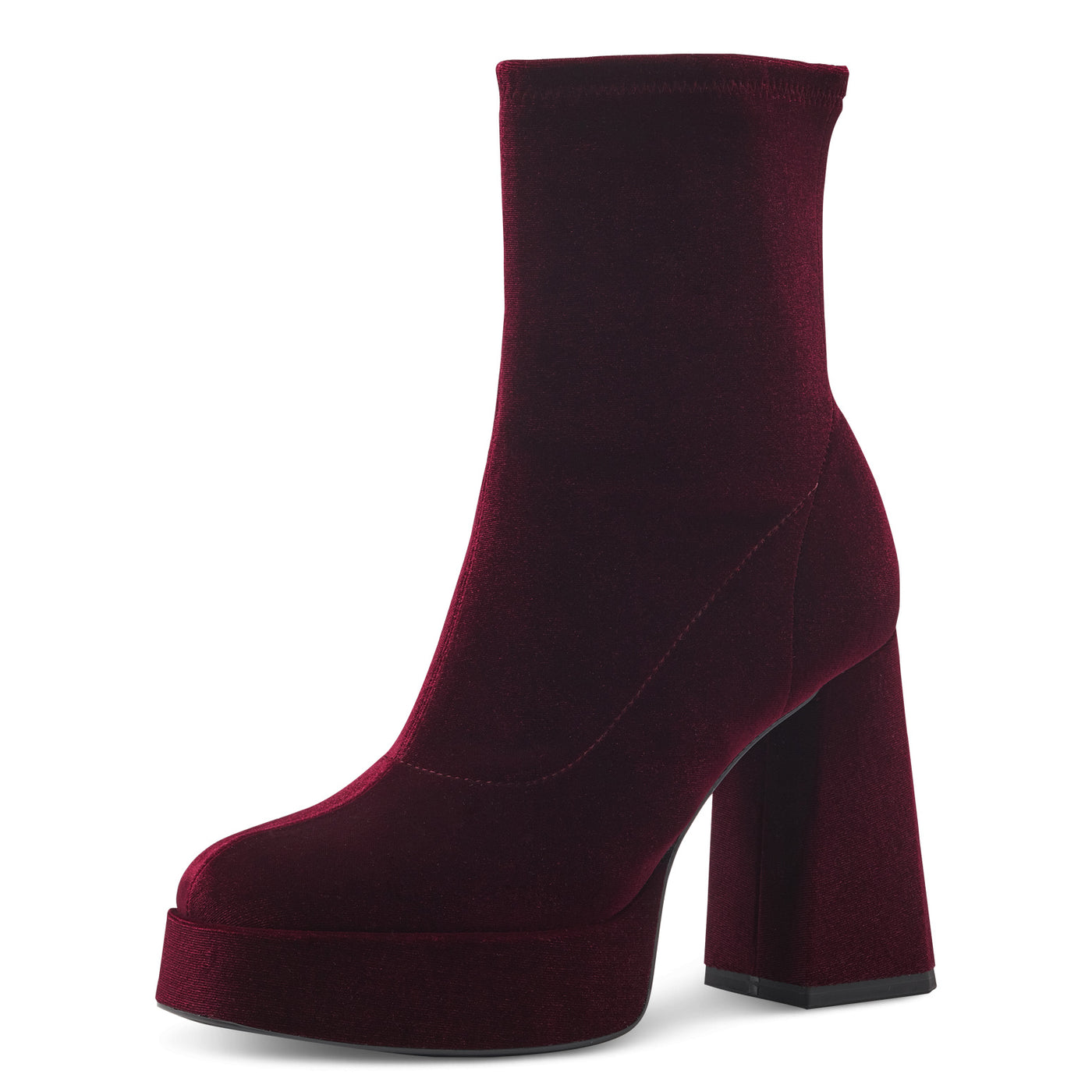 TAMARIS - 25064-537 HIGH BLOCK HEEL ANKLE BOOT - MERLOT VELVET