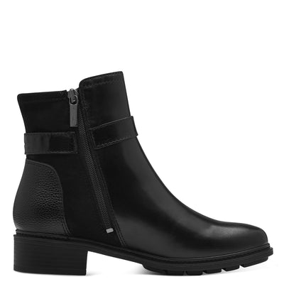 TAMARIS - 25425-001 LOW HEEL ZIP ANKLE BOOT - BLACK
