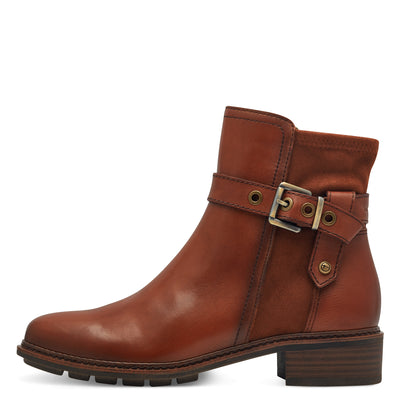 TAMARIS - 25425-305 LOW HEEL ZIP ANKLE BOOT - TAN