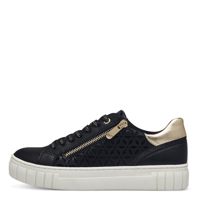 MARCO TOZZI - 23701-098 ZIP/LACED FASHON SHOE - BLACK/GOLD