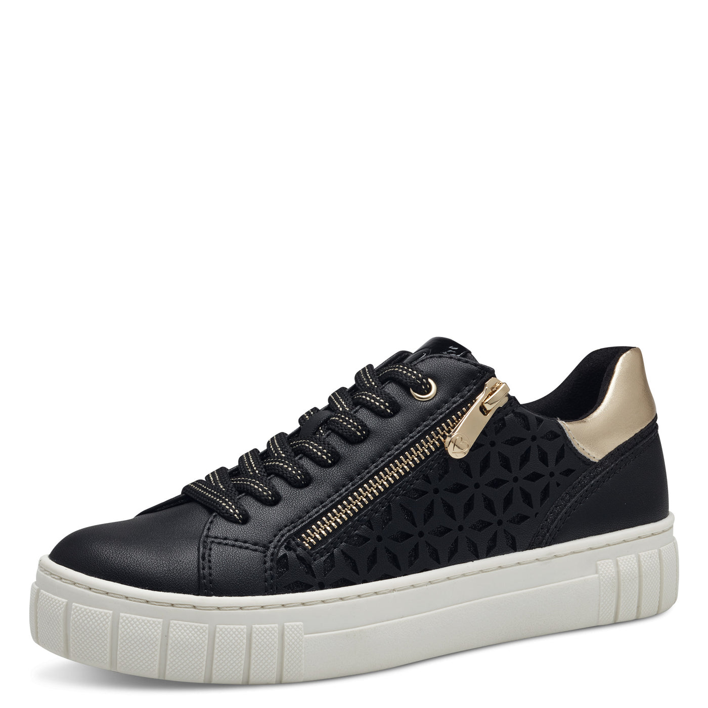 MARCO TOZZI - 23701-098 ZIP/LACED FASHON SHOE - BLACK/GOLD