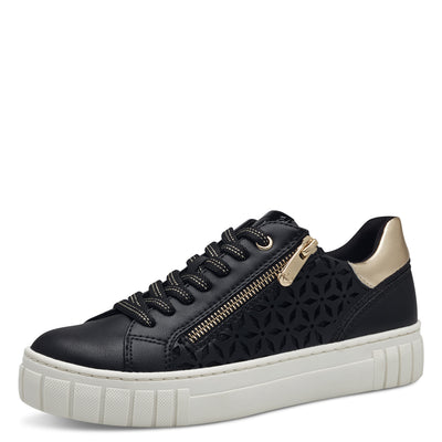 MARCO TOZZI - 23701-098 ZIP/LACED FASHON SHOE - BLACK/GOLD