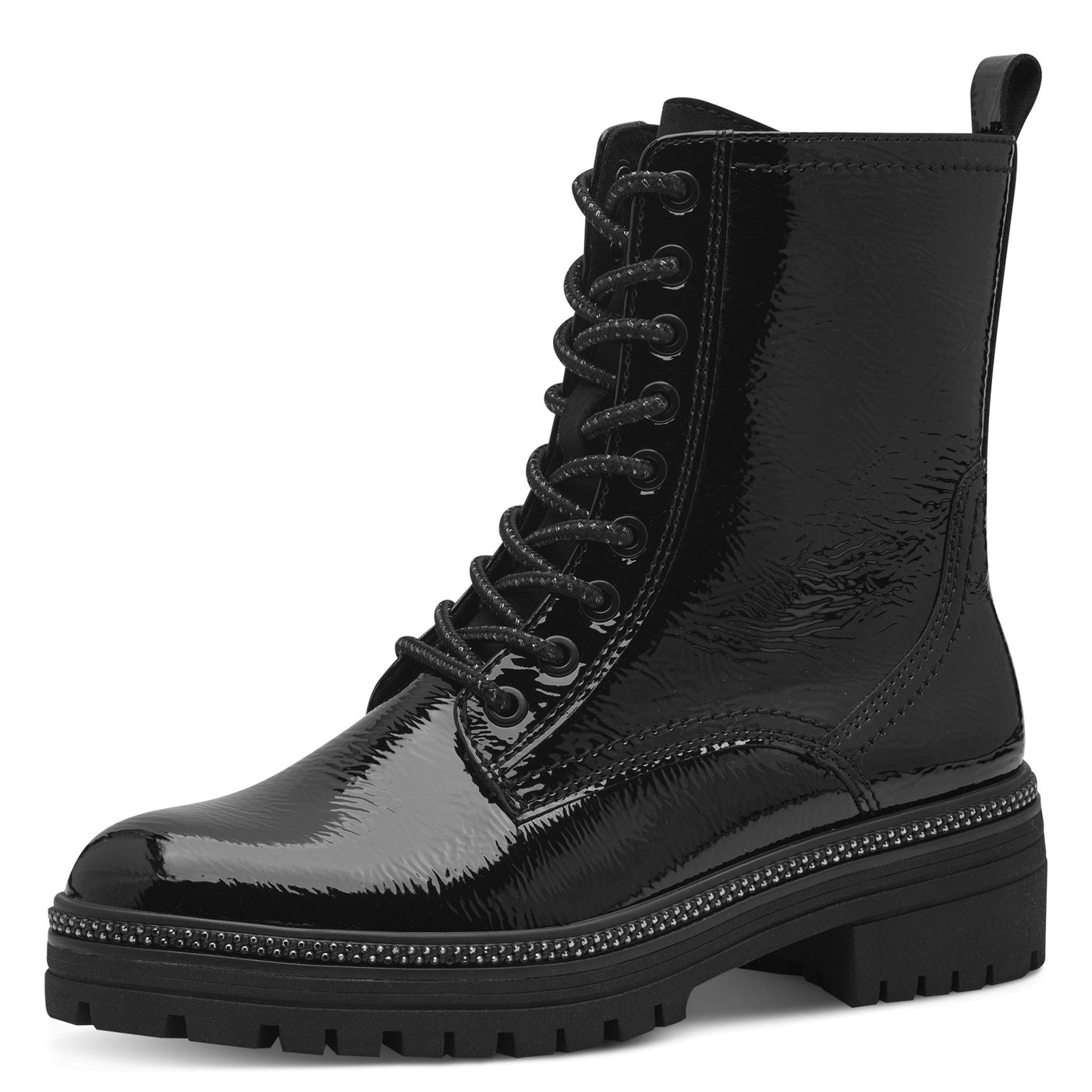 Marco Tozzi Black Patent Leather Laced/Zip Ankle Boots 25202-018