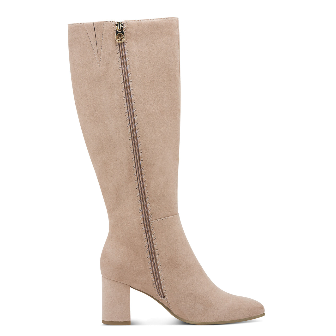 Marco Tozzi High Block Heel Full-Length Boot - Taupe Suede