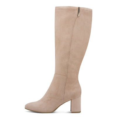 Marco Tozzi High Block Heel Full-Length Boot - Taupe Suede
