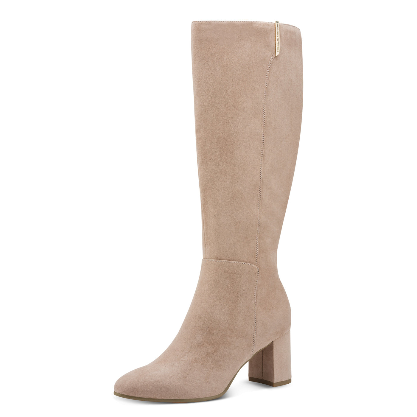 Marco Tozzi High Block Heel Full-Length Boot - Taupe Suede