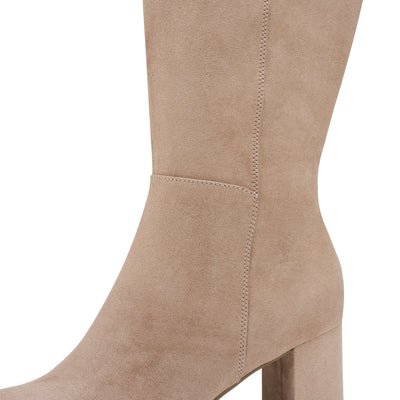 Marco Tozzi High Block Heel Full-Length Boot - Taupe Suede