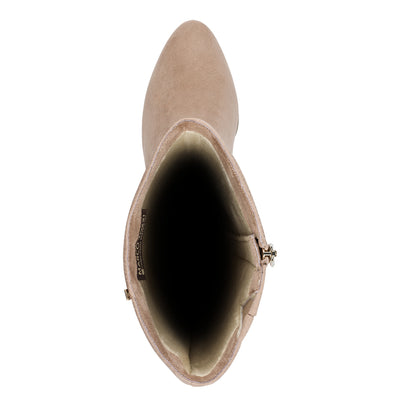 Marco Tozzi High Block Heel Full-Length Boot - Taupe Suede
