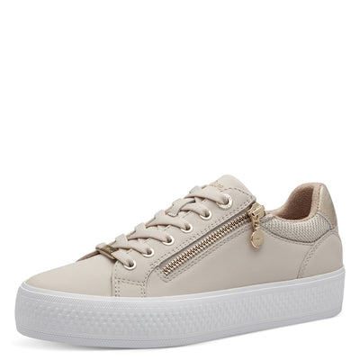 S'OLIVER - 23600-400 LACED ZIP/LACE TRAINER - BEIGE
