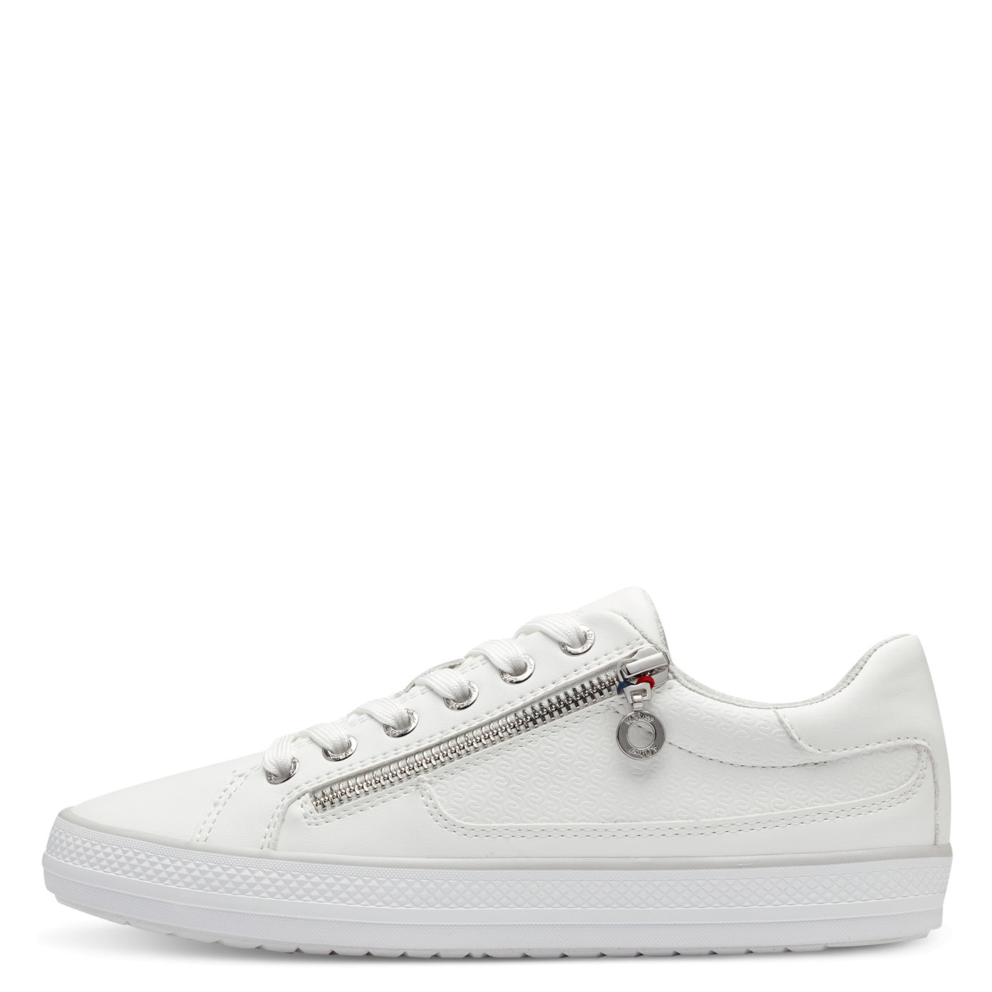 S'OLIVER - 23615-100 FLAT ZIP/LACE TRAINER - WHITE