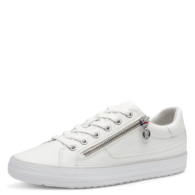S'OLIVER - 23615-100 FLAT ZIP/LACE TRAINER - WHITE