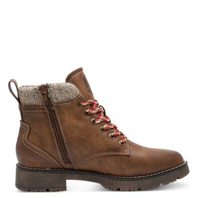 Jana Softline Ankle Boots - 26283-305 Low Heel Zip/Lace Cosy Lined - Brown