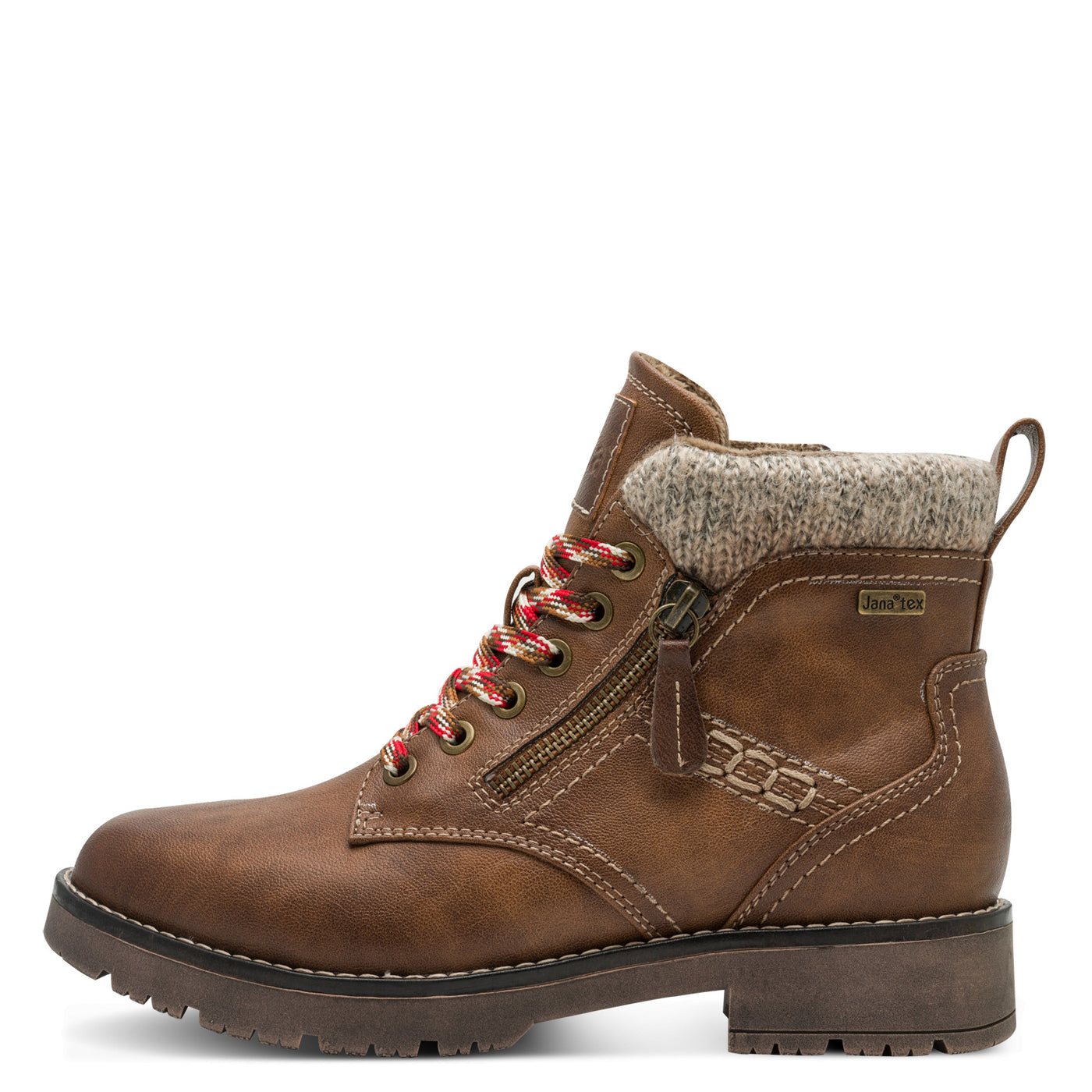 Jana Softline Ankle Boots - 26283-305 Low Heel Zip/Lace Cosy Lined - Brown