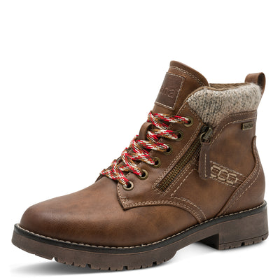 Jana Softline Ankle Boots - 26283-305 Low Heel Zip/Lace Cosy Lined - Brown