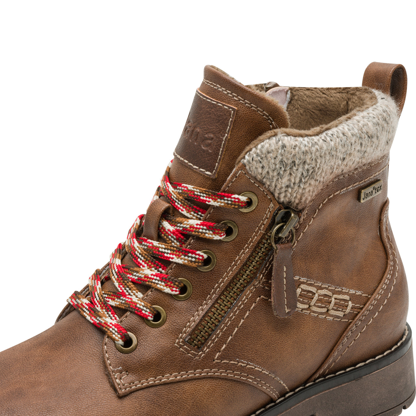 Jana Softline Ankle Boots - 26283-305 Low Heel Zip/Lace Cosy Lined - Brown