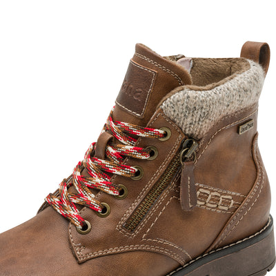 Jana Softline Ankle Boots - 26283-305 Low Heel Zip/Lace Cosy Lined - Brown