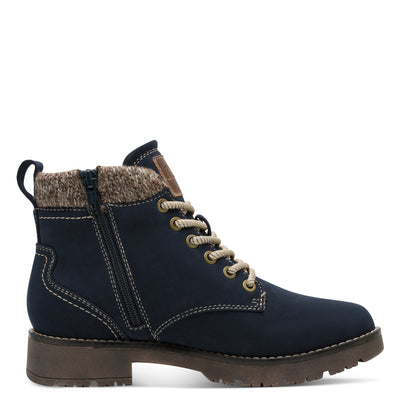 Jana Softline Low Heel Ankle Boot - Cozy Lined Navy Suede, Style 26283-805