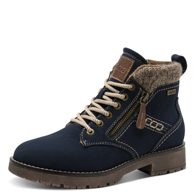 Jana Softline Low Heel Ankle Boot - Cozy Lined Navy Suede, Style 26283-805