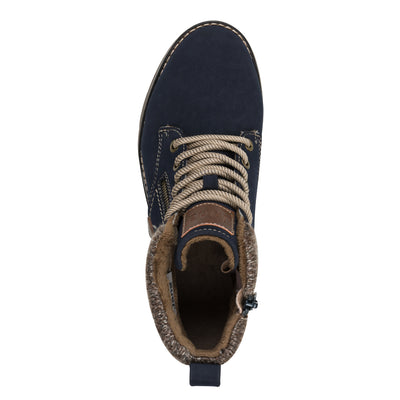 Jana Softline Low Heel Ankle Boot - Cozy Lined Navy Suede, Style 26283-805