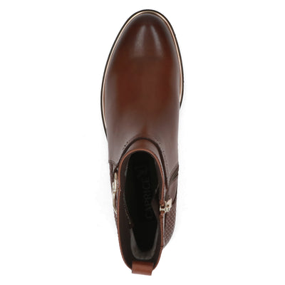 CAPRICE - 25312-313 FLAT ZIP ANKLE BOOT - TAN LEATHER