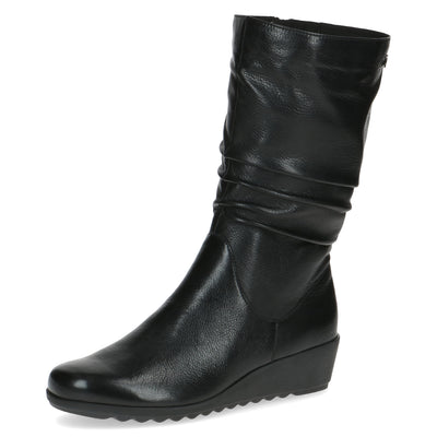 CAPRICE - 25417-022 3/4 LENGTH WEDGE BOOT - BLACK LEATHER