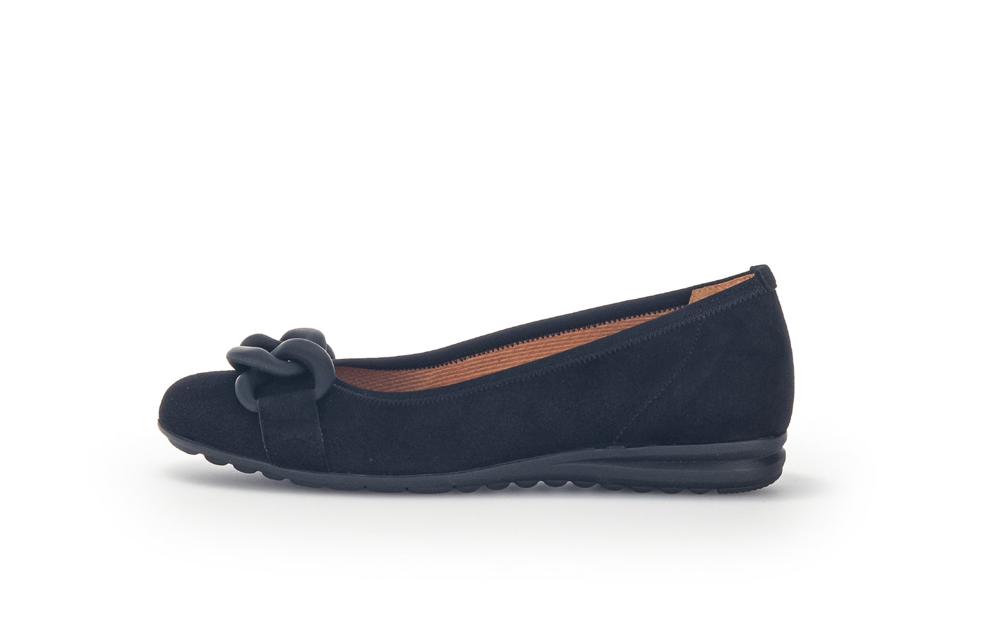 GABOR - 32.625.47 FLAT SHOE WITH CHAIN DETAIL - BLACK SUEDE