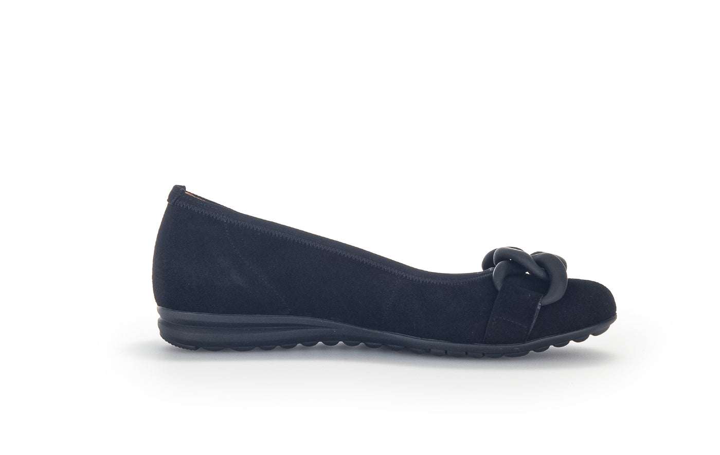 GABOR - 32.625.47 FLAT SHOE WITH CHAIN DETAIL - BLACK SUEDE