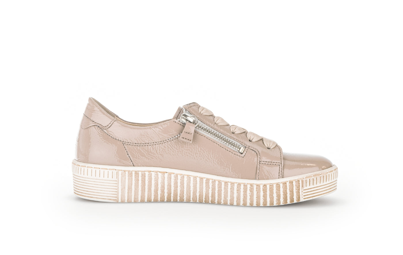GABOR - 33.334.92 FLAT LACED FASHION SHOE WITH ZIP - BEIGE PATENT