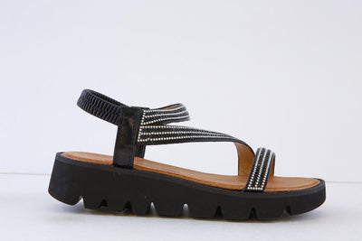 HEAVENLY FEET - FRESCO FLAT FASHION SANDAL - BLACK