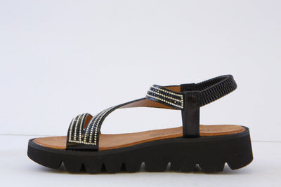 HEAVENLY FEET - FRESCO FLAT FASHION SANDAL - BLACK