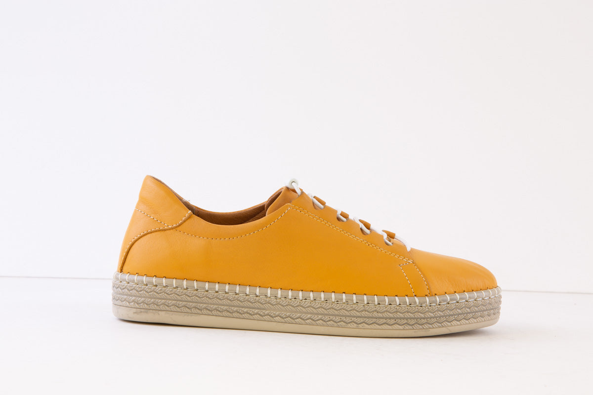 Calisir Mustard Leather Flat Mock Lace Fashion Shoes - Size 35-43 ...