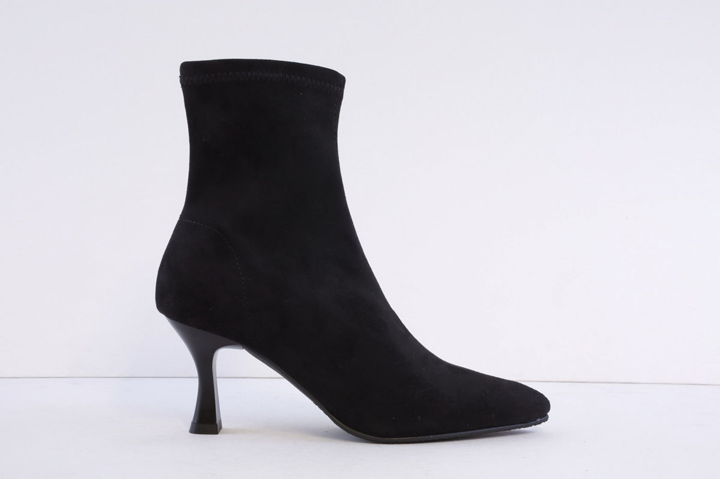 MISS ELASTIC - 78042 MEDIUM HEEL PULL-ON ANKLE BOOT - BLACK SUEDE