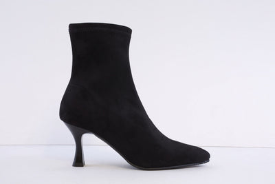 MISS ELASTIC - 78042 MEDIUM HEEL PULL-ON ANKLE BOOT - BLACK SUEDE
