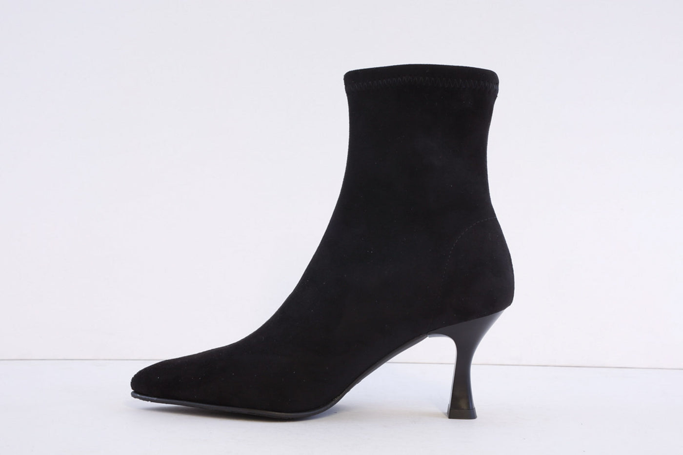 MISS ELASTIC - 78042 MEDIUM HEEL PULL-ON ANKLE BOOT - BLACK SUEDE