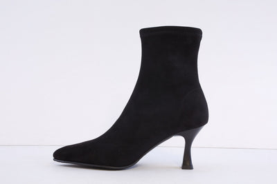 MISS ELASTIC - 78042 MEDIUM HEEL PULL-ON ANKLE BOOT - BLACK SUEDE