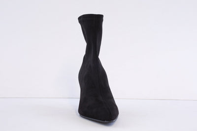 MISS ELASTIC - 78042 MEDIUM HEEL PULL-ON ANKLE BOOT - BLACK SUEDE