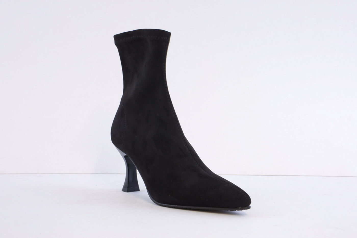 MISS ELASTIC - 78042 MEDIUM HEEL PULL-ON ANKLE BOOT - BLACK SUEDE