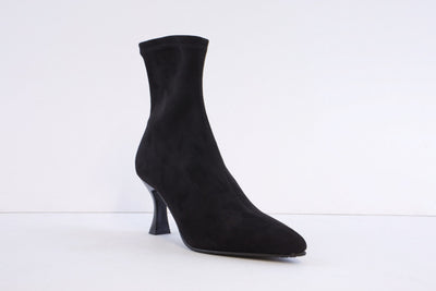 MISS ELASTIC - 78042 MEDIUM HEEL PULL-ON ANKLE BOOT - BLACK SUEDE