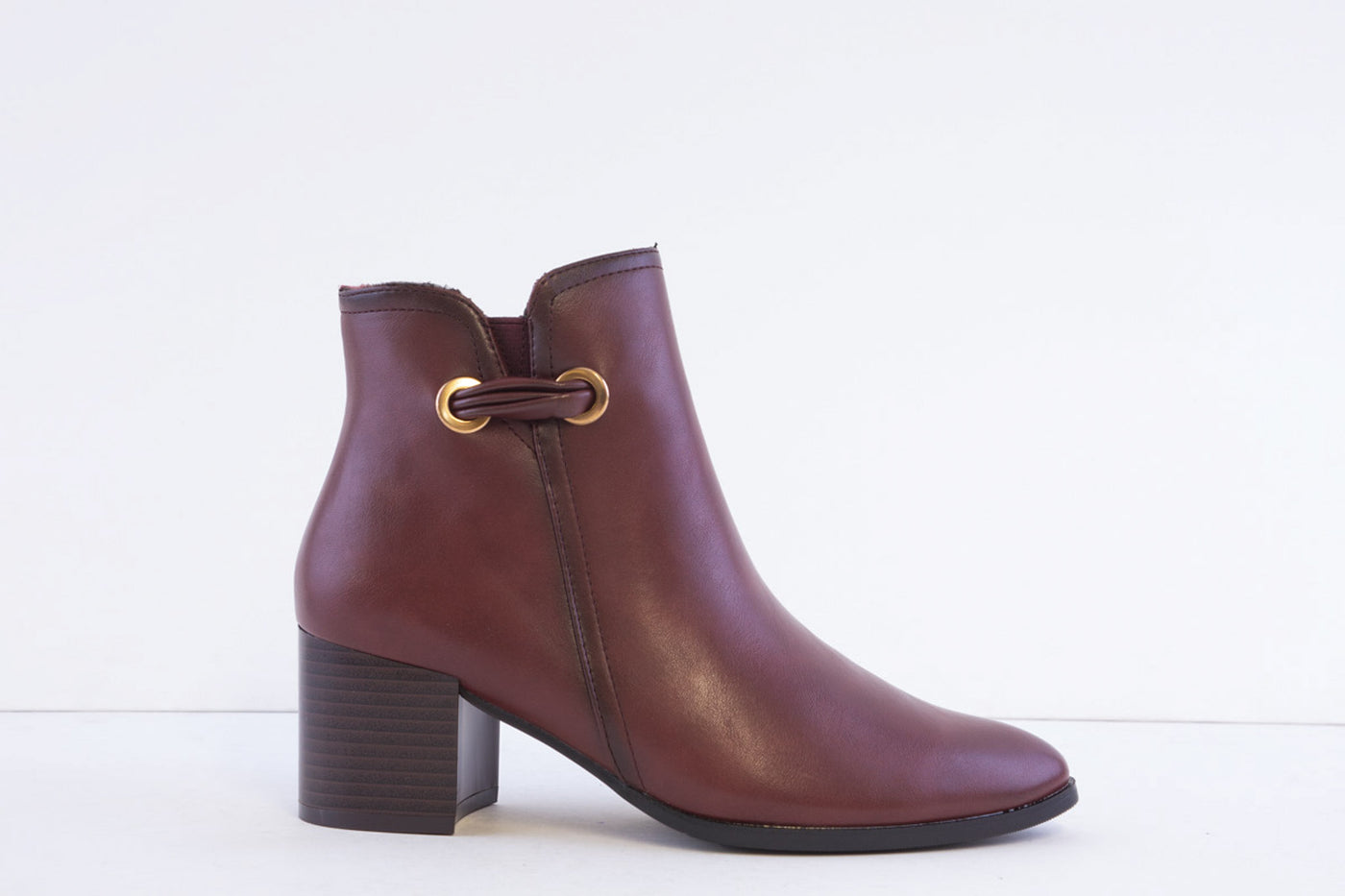 HEAVENLY FEET - HEATHER MEDIUM HEEL ANKLE BOOT - WINE