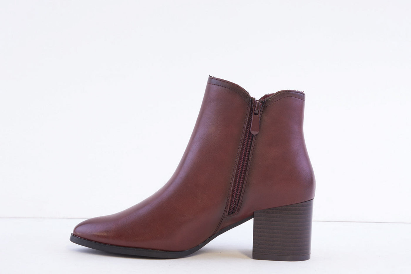 HEAVENLY FEET - HEATHER MEDIUM HEEL ANKLE BOOT - WINE